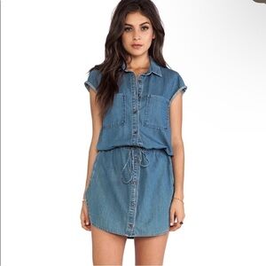 PAIGE Mila Denim Drawstring Tie Waist Shirtdress Cromwell Blue Chambray Sz S